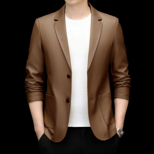 Áo vest da cừu thật, Áo Blaser da thật nam AKD042 Đen