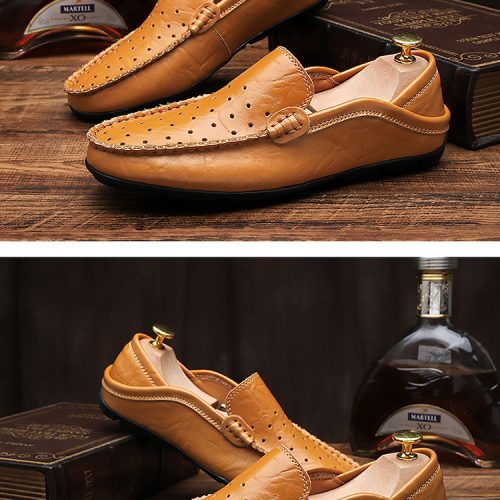Giày lười da bò cao cấp, cao su gót cao 2-3cm Navy GTD042-Lười xanh đậm