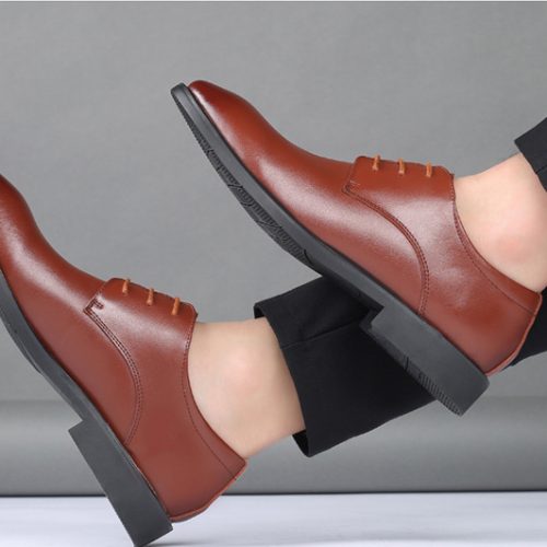 Giày Derby tăng chiều cao da thật, cao su gót cao 3-4cm Navy GTD023-Trắng