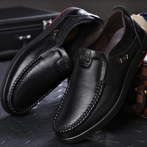 Giày lười công sở da bò, cao su gót cao 2-3cm Navy GTD028-Màu vàng