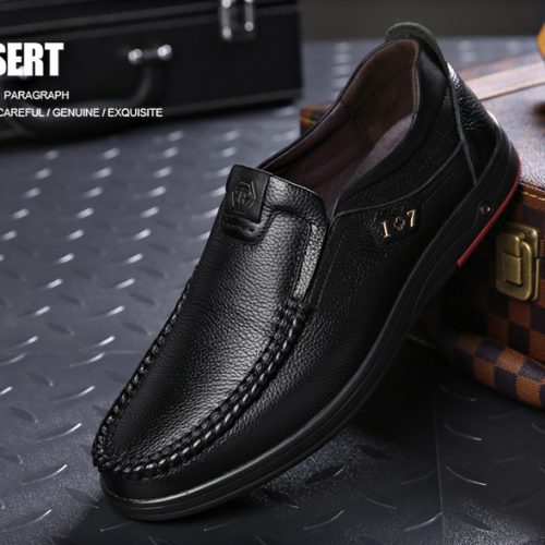 Giày lười công sở da bò, cao su gót cao 2-3cm Navy GTD028-Màu vàng
