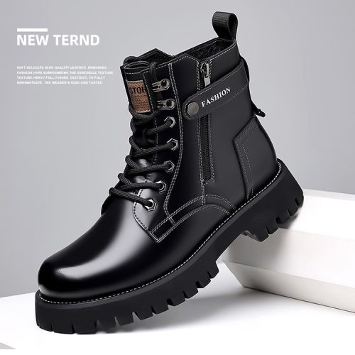 Boot da nam đẹp, cao su gót cao 4-5cm Navy GTD024-Xám