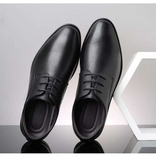 Giày Derby tăng chiều cao da thật, cao su gót cao 3-4cm Navy GTD023-Trắng