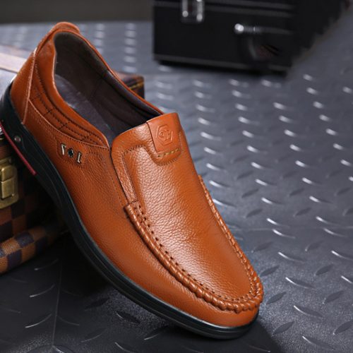 Giày lười công sở da bò, cao su gót cao 2-3cm Navy GTD028-Màu vàng