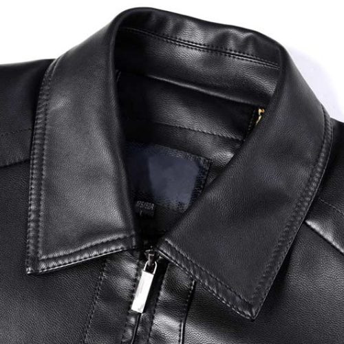 Áo da cừu nam đi Moto AKD044 Đen lót lông