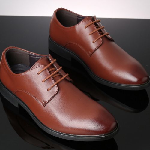 Giày Derby tăng chiều cao da thật, cao su gót cao 3-4cm Navy GTD023-Trắng