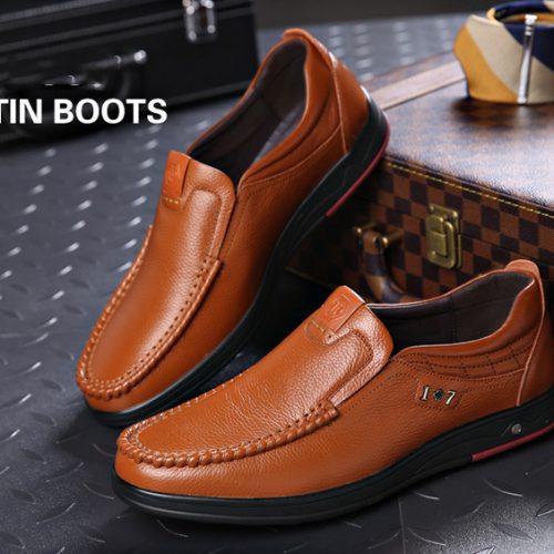 Giày lười công sở da bò, cao su gót cao 2-3cm Navy GTD028-Màu vàng