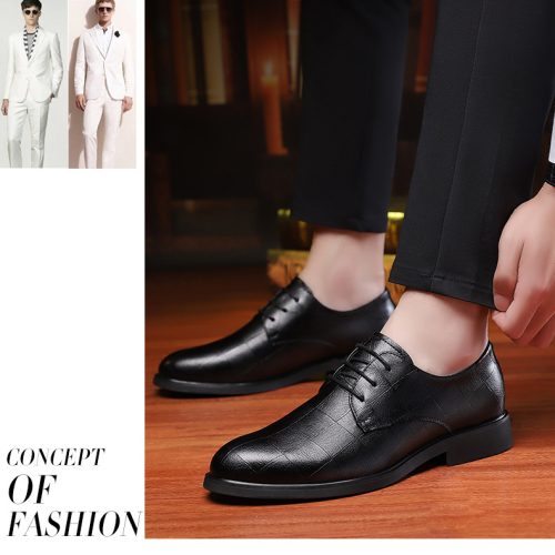 Giày tây cao cấp, cao su gót cao 3-4cm Navy GTD010- Đen (dệt trơn) big size từ 35-50