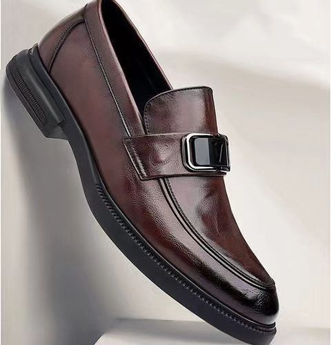 Giày lười da nam đẹp, cao su gót cao 3cm Navy GTD039-6882 Nâu