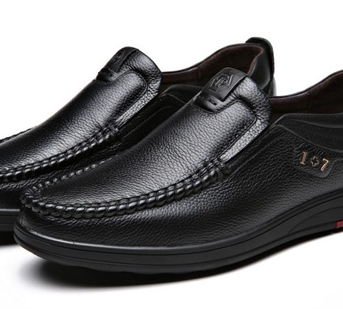 Giày lười công sở da bò, cao su gót cao 2-3cm Navy GTD028-Màu vàng