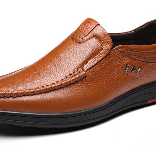 Giày lười công sở da bò, cao su gót cao 2-3cm Navy GTD028-Màu vàng