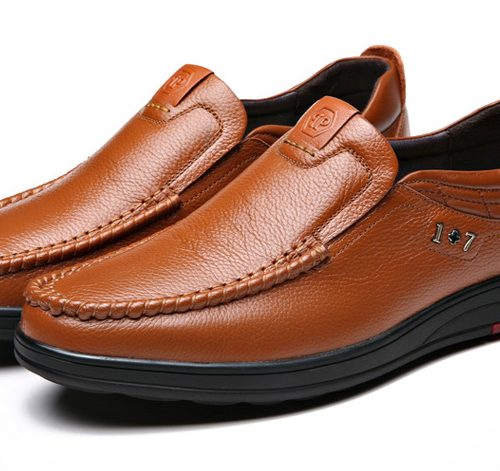 Giày lười công sở da bò, cao su gót cao 2-3cm Navy GTD028-Màu vàng