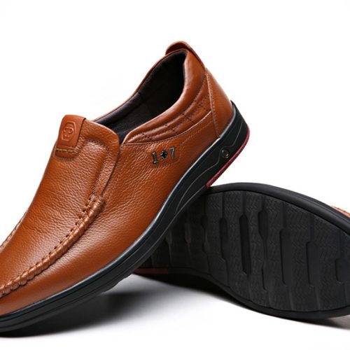 Giày lười công sở da bò, cao su gót cao 2-3cm Navy GTD028-Màu vàng