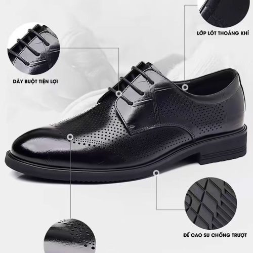 Giày da công sở big size, cao su gót cao 3-4cm Navy GTD015- 8533 Đen
