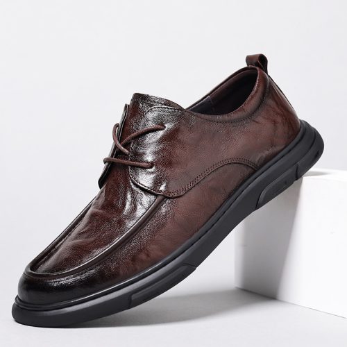 Giày tay da nâu, đế cao su gót cao 2-3cm Navy GTD005 – Nâu sẫm