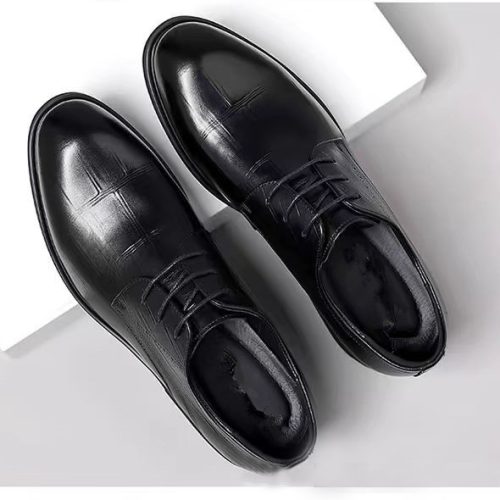 Giày da công sở big size, cao su gót cao 3-4cm Navy GTD015- 8533 Đen