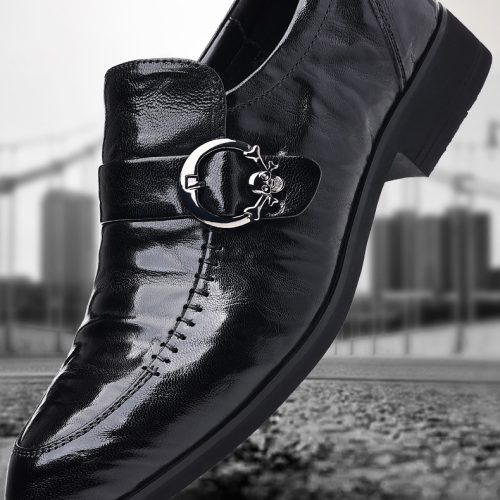 Giày tây công sở, cao su gót cao 3-4cm Navy GTD016-Đen (dép đế rỗng) da cừu 168W-2