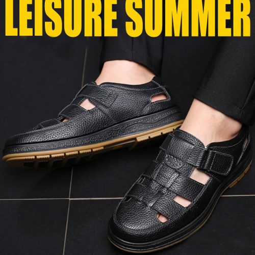 Dép da mềm thoáng mát, sandal big size Navy GTD027-Đen