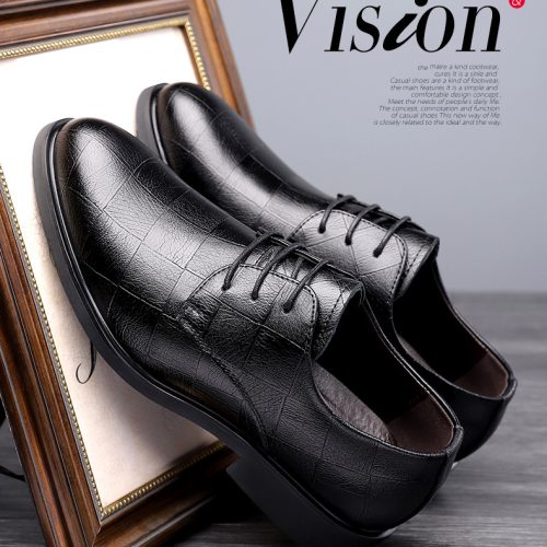 Giày tây nam đế cao su gót cao 3-4cm Navy GTD031- 8612 Đen (Kẻ caro) big size