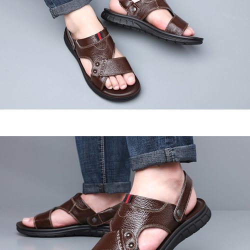Giày sandal big size da bò thật Navy GTD025-Màu nâu