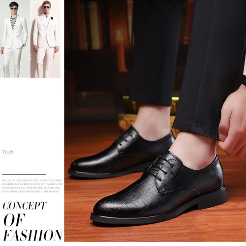 Giày tây nam đế cao su gót cao 3-4cm Navy GTD031- 8612 Đen (Kẻ caro) big size