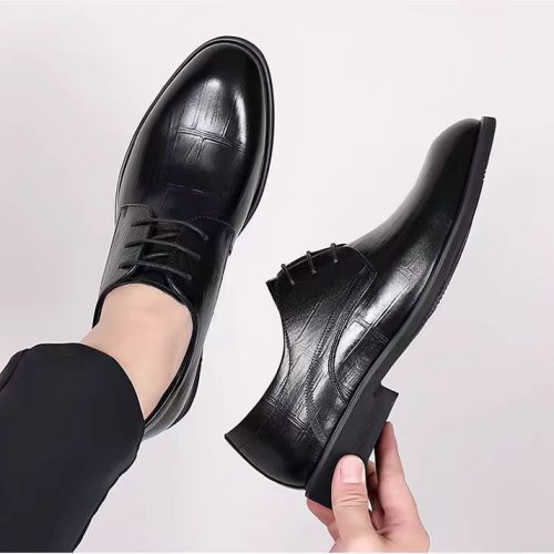 Giày da công sở big size, cao su gót cao 3-4cm Navy GTD015- 8533 Đen