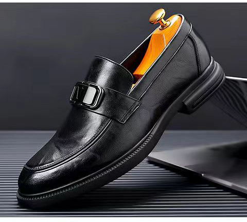 Giày lười da nam đẹp, cao su gót cao 3cm Navy GTD039-6882 Nâu
