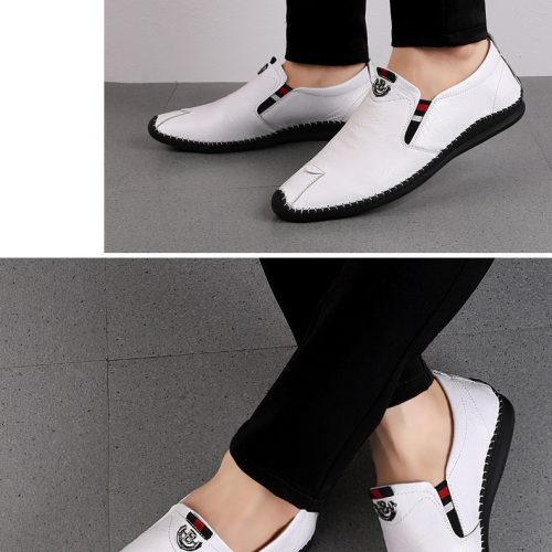 Giày Lười Nam Da Bò Thật Big Size GTD046 Trắng