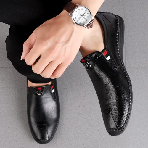 Giày Lười Nam Da Bò Thật Big Size GTD046 Trắng