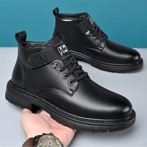 Giày Boot Nam Cổ Cao Da Bò Thật GTD051 Đen
