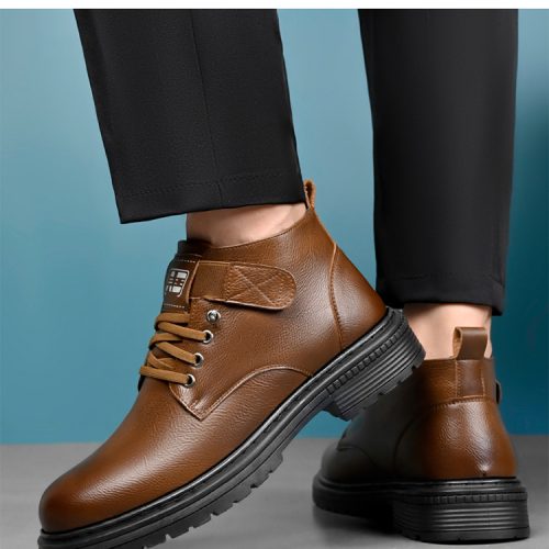 Giày Boot Nam Cổ Cao Da Bò Thật GTD051 Đen