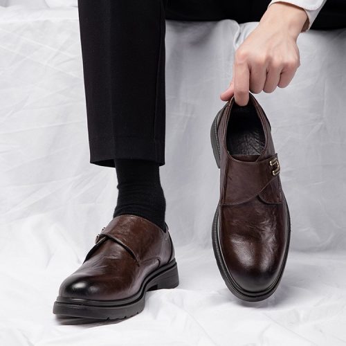 Giày Monkstrap Nam Da Bò Thật GTD062 Đen