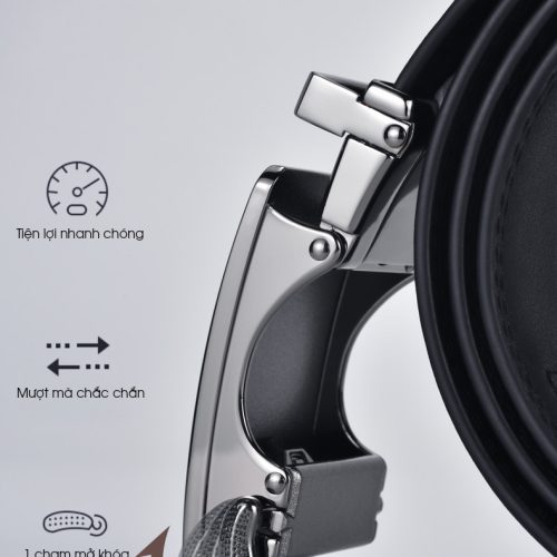 Thắt lưng da bò thật khóa hợp kim tự động Navy DND051 10-Đen Có Vân