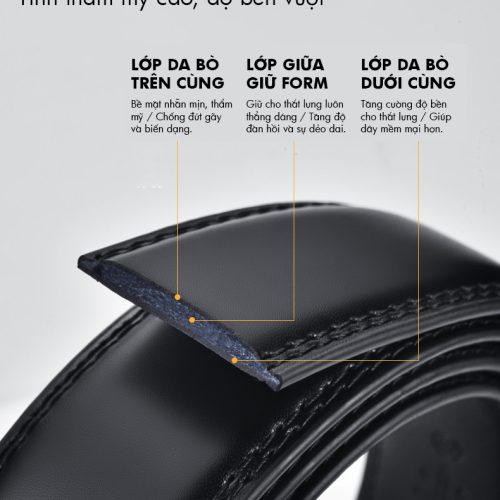 Thắt lưng da bò thật khóa hợp kim tự động Navy DND051 10-Đen Có Vân