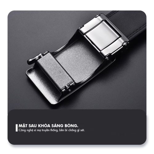 Thắt lưng da bò thật khóa hợp kim tự động Navy DND051 10-Đen Có Vân