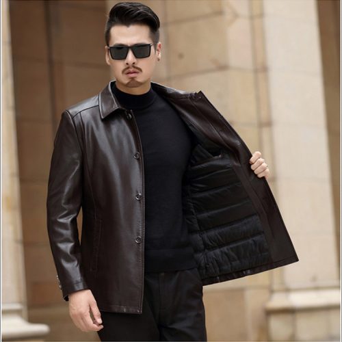 Áo Khoác Da Nam Cao Cấp, Da Bò Thật BS3444AKD68 Màu Đen