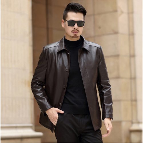 Áo Khoác Da Nam Cao Cấp, Da Bò Thật BS3444AKD68 Màu Đen